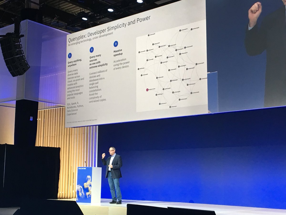 jrockwood's tweet photo. @samlightstone rocking the stage at #Think2018 and introducing the new #Queryplex technology - many databases looking as one! https://t.co/yVfTTK3EtA