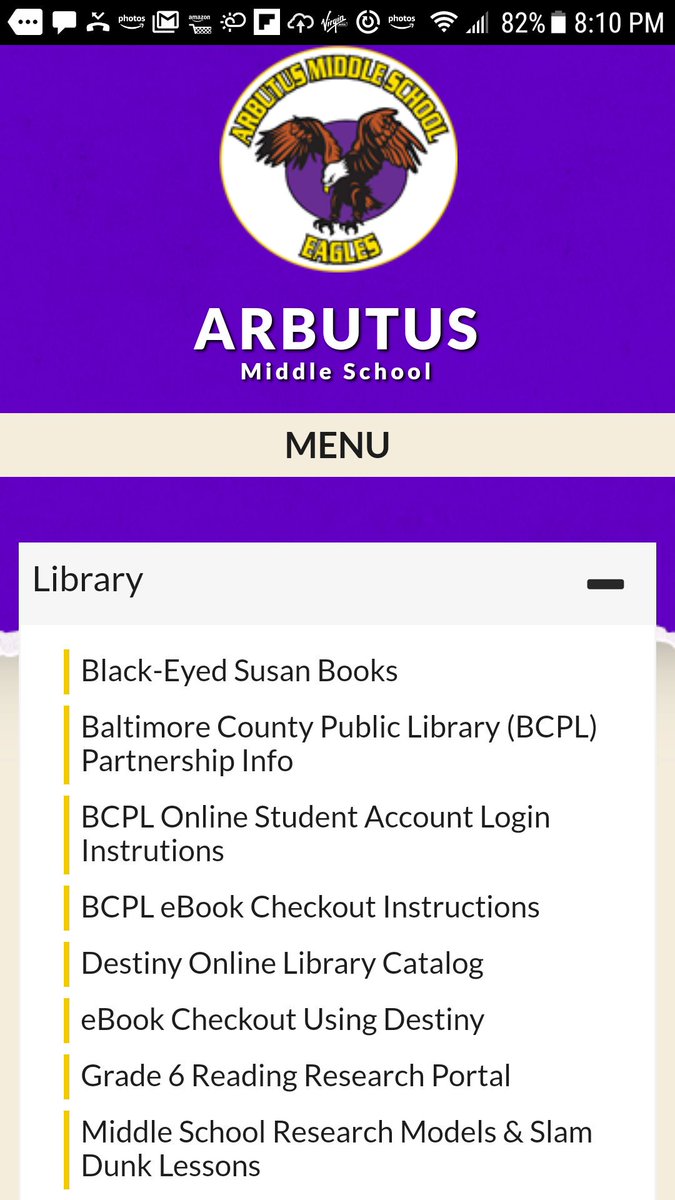 arbutuslibrary's tweet photo. Remember AMS Eagles....even when schools are closed, your digital access to the library is always open.  Check out the Library Tab on the AMS website (https://t.co/5CeaHWgm3r) for instructions on how to check out ebooks from Destiny and BCPL.  Happy Reading! @ArbutusMS https://t.co/bNW1SI3GQJ