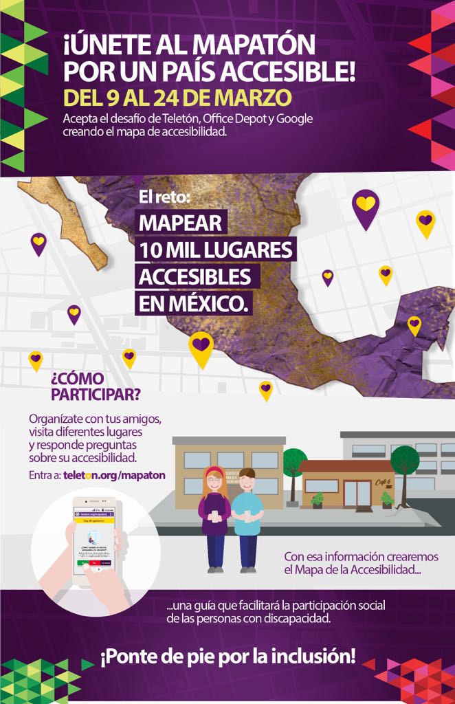 CD9's tweet photo. ¡Únete al #Mapatón de @TeletonMexico! ♿️

La meta es ubicar 10 mil lugares accesibles para personas con silla de ruedas en todo México.

#Coders, ¿nos ayudan? Den click acá https://t.co/3fnG0W5WqN
#MéxicoDePie #Mapatón https://t.co/ylMplqiqAE