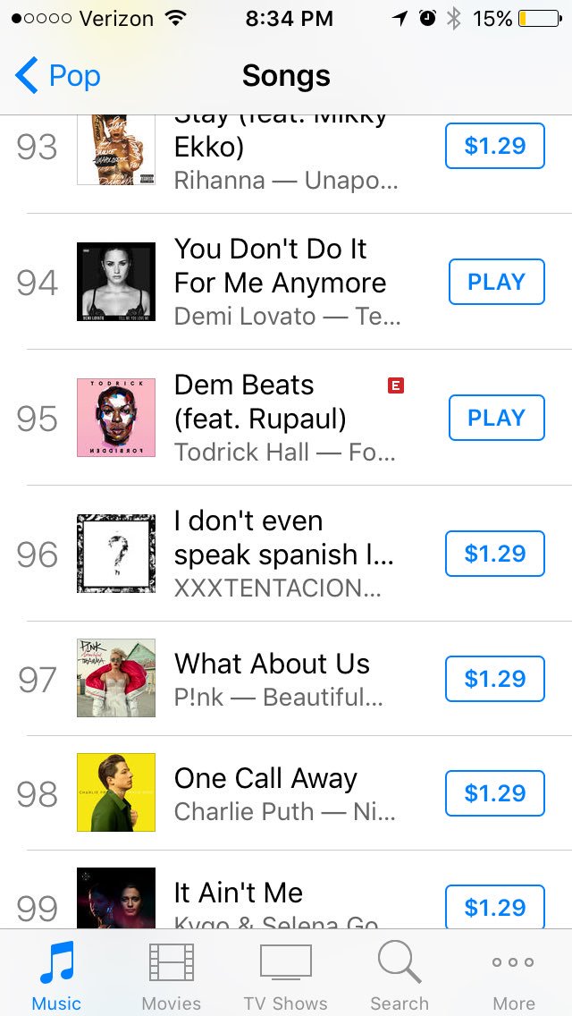 LoyalToddler's tweet photo. #DemBeats is at 95 on the US iTunes Pop Charts!! Let's get @todrick and Mama @RuPaul to number one where they belong!!! And Pre-Order #Forbidden https://t.co/Iym1imZtwv