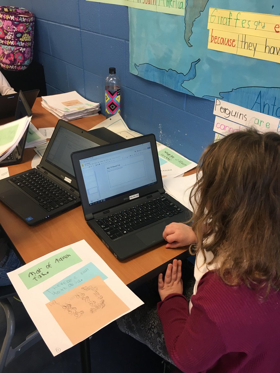AmyMCoxLC's tweet photo. 1st grade students from Mrs. McLaughlin’s class publishing their informational writing book. They are using Google Slides to create a presentation. They look amazing! @denisemrowe @njm622 @Newark_Schools @HillviewElemen https://t.co/10s3x6Ow63
