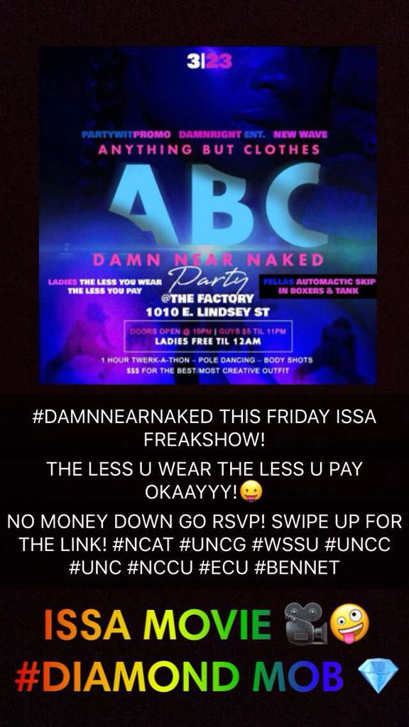 MamiiCrayy's tweet photo. #DAMNNEARNAKED THIS FRIDAY! #NCAT #UNCG #ECU #WSSU #UNCC #UNC #NCCU #BENNETT #DIAMONDMOB💎 NO MONEY DOWN GO RSVP @ https://t.co/7kYHASFzTV https://t.co/QtMMOFAW2M
