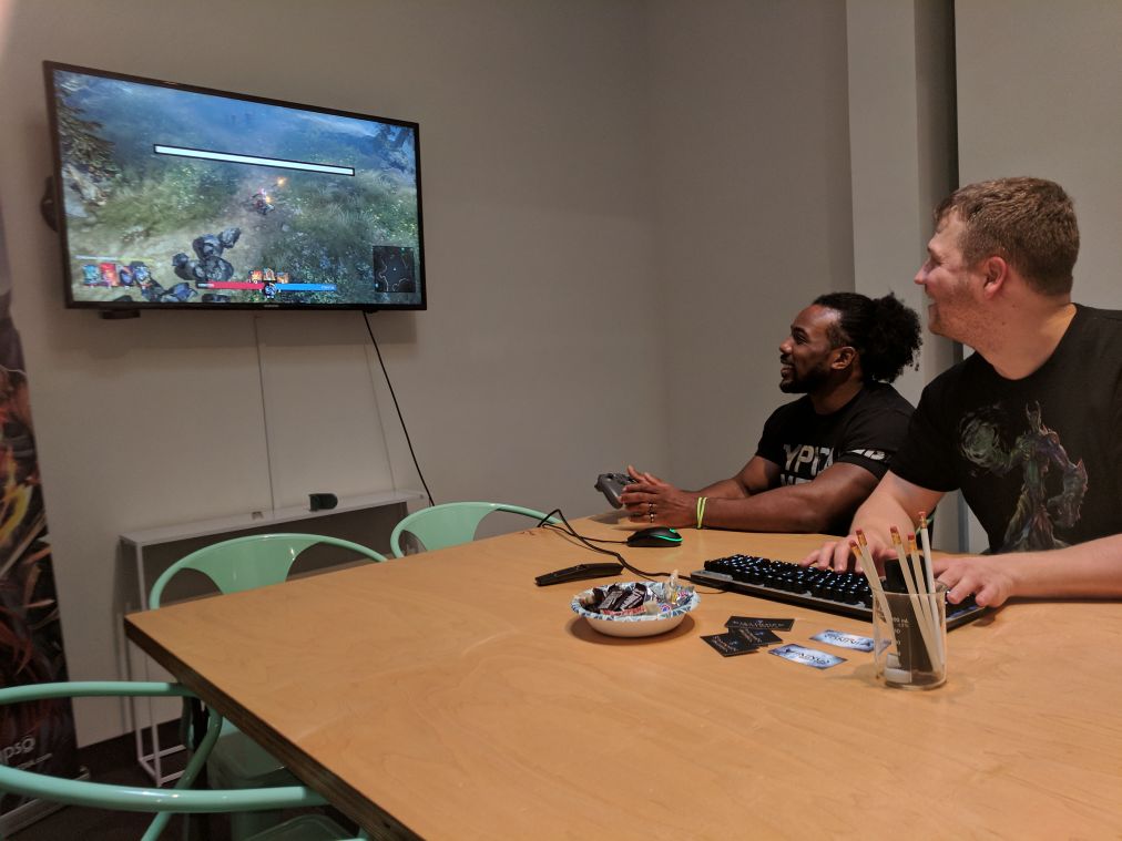 kalypsomedia's tweet photo. Look who came by to play #Tropico6 &amp; #Shadowsawakening - yep WWE Superstar @XavierWoodsPhD that's who! Thanks for stopping by we had a blast! #GDC2018 #GDC @UpUpDwnDwn https://t.co/zzNddRPmgA
