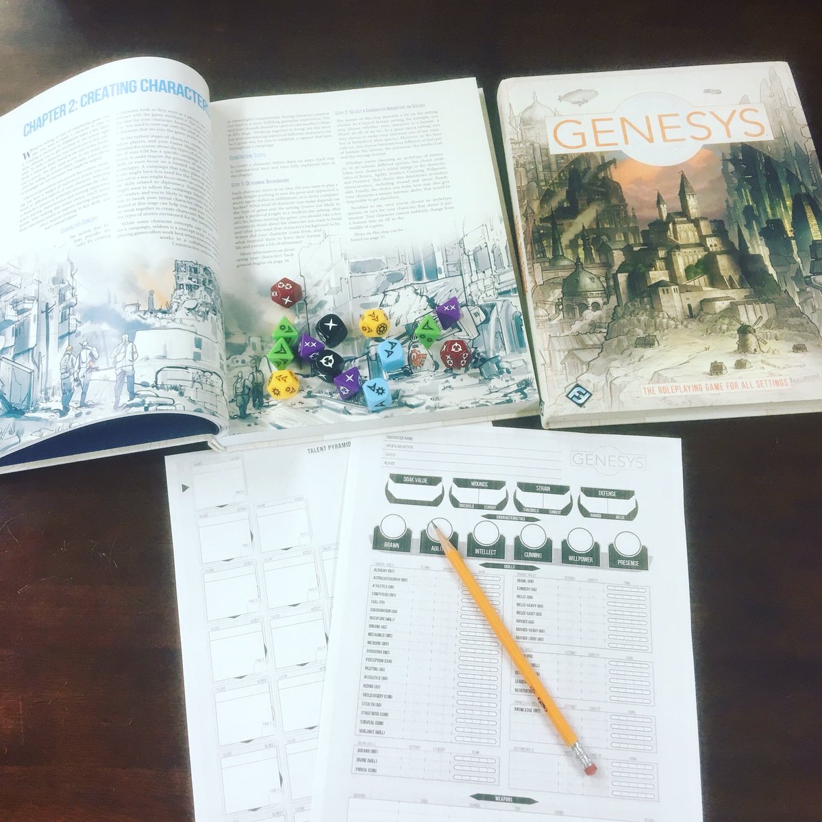 One Book. Unlimited Adventures. Genesys is a story driven roleplaying game for all settings. From fantasy to space opera, Genesys can do it all! Brought to you from <a href="/FFGames/">FantasyFlightGames</a> #roleplayinggames #tabletopgaming #rpg #genesysrpg