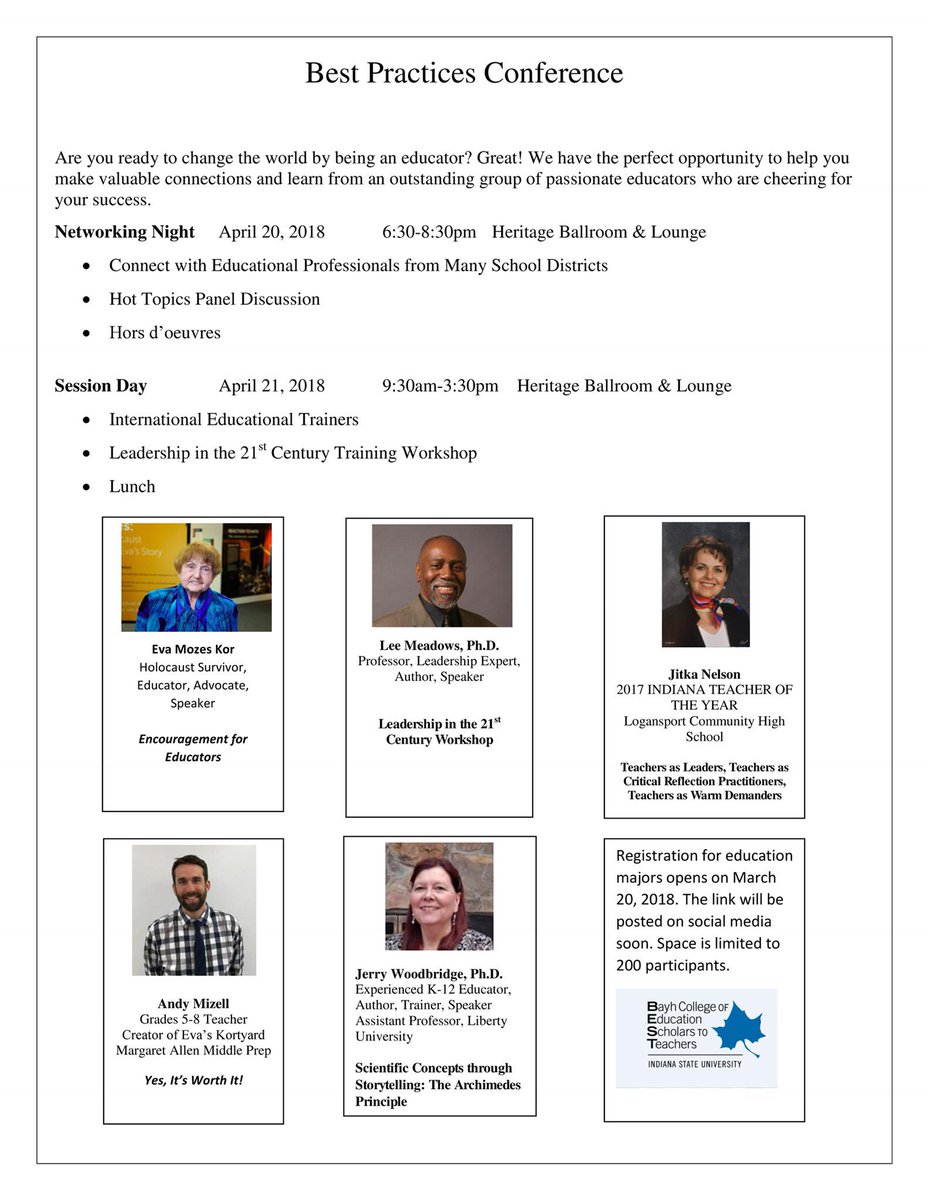 Have you signed up for the BEST Practices Conference yet? It’s free to register! Speakers include <a href="/EvaMozesKor/">Eva Mozes Kor</a>, @docmeadows, <a href="/Jitka_Nelson/">Jitka Nelson</a> and more! Sign up now: goo.gl/tWjdJN #BESTConf18