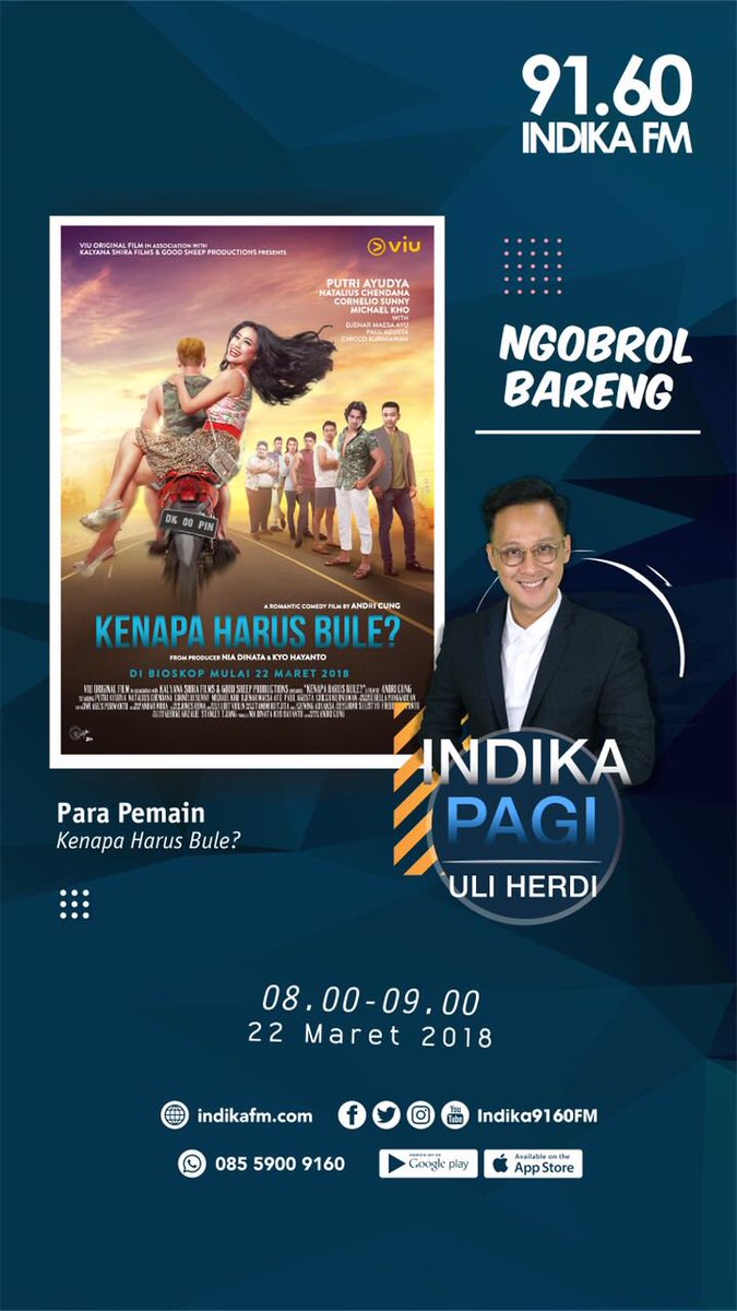 Tune in to <a href="/INDIKA9160FM/">INDIKA 91.60 FM</a> ngobrol bareng <a href="/uliherdi/">ULI HERDI</a> &amp; cast n crew film @kenapaharusbule ? Yuk sekarang.