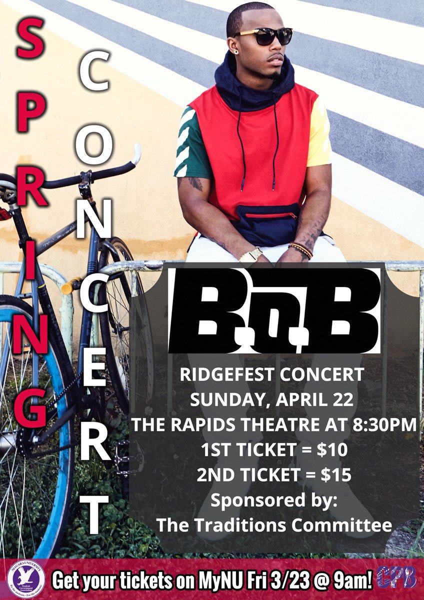 🚨SPRING CONCERT🚨
We worked some ‘Magic’ and got B.o.B. for our Spring Concert‼️
Want to win a VIP Meet and Greet for you and a friend⁉️ 
All you need to do is give it like ❤️ and a retweet 🔁!
April 22 - 8:30 - Rapids Theatre
Who’s excited😎🎤