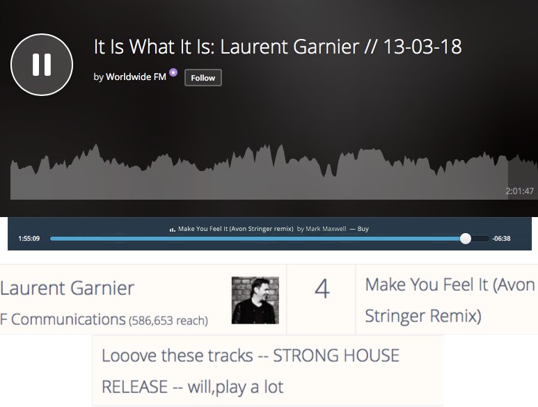 Big love to <a href="/laurentgarnier/">Kiara Lewis</a> for the radio show spin of our remix of <a href="/markmaxwelldj/">Mark Maxwell</a> “Make You Feel It”. mixcloud.com/worldwidefm/it…
