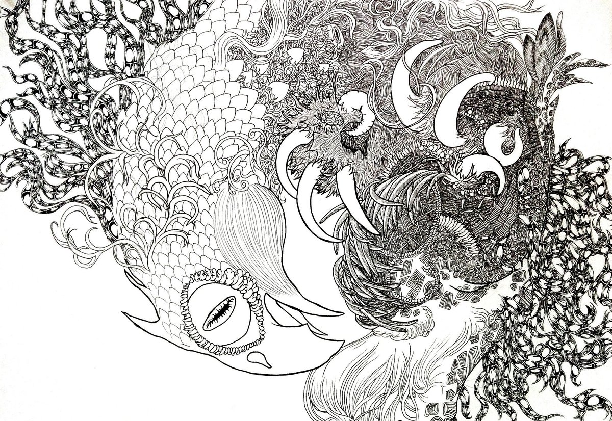 Sazara 未完もかっこいい 背景を埋めてしまったから完成した絵はのペーっとしてる ペン画 ペン画を流してペン画民を増やそう