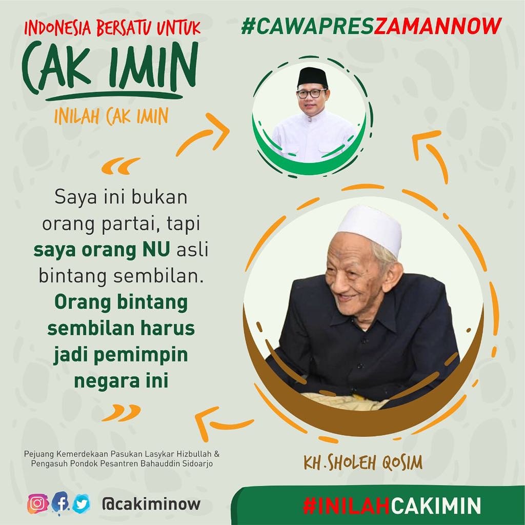 2019Hss's tweet photo. Kh. Sholeh qosim
----------------------------------------
Mendukung sekali @cakiminow menjadi cawapres 2019.
Sudah sa'at cawapres jaman now 👮

@jokowi @cakiminow #cakiminiyc
#CakiminUntukNegeri #CakIminCawapres2019 #cakimincawapres https://t.co/jdRQVtsTgY