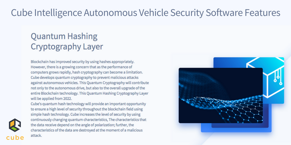 #CUBEIntelligence #Autonomous Vehicle Security Software Layers - 3. Quantum Hash Cryptography

#Automotive #SelfDrivingVehicles #Driverless #Technology