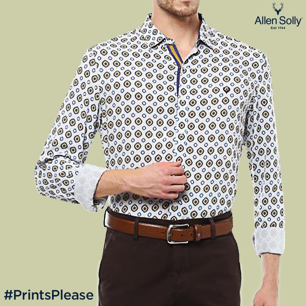 allensolly's tweet photo. Wear your individualistic style to work today with a geometric printed shirt and cola shade tailored chinos by Allen Solly. 
Shop here: https://t.co/krFDjFFdYX

#PrintsPlease #SmartFormals #MensFashion #OfficeWear https://t.co/B6zvHtI9nM