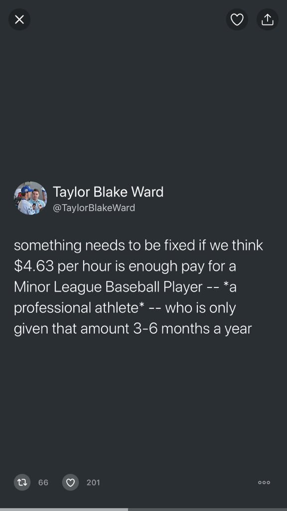 heathcott_slade's tweet photo. The pay for minor leaguers in their first 5 years is a crime... I’ll stand up and say it. Players are paid half the year and most of the time during season pay for all living costs. Justified by you signed the contract....it’s a game and yes it’s a dream doesn’t make it right. https://t.co/j8OS7pbuUj
