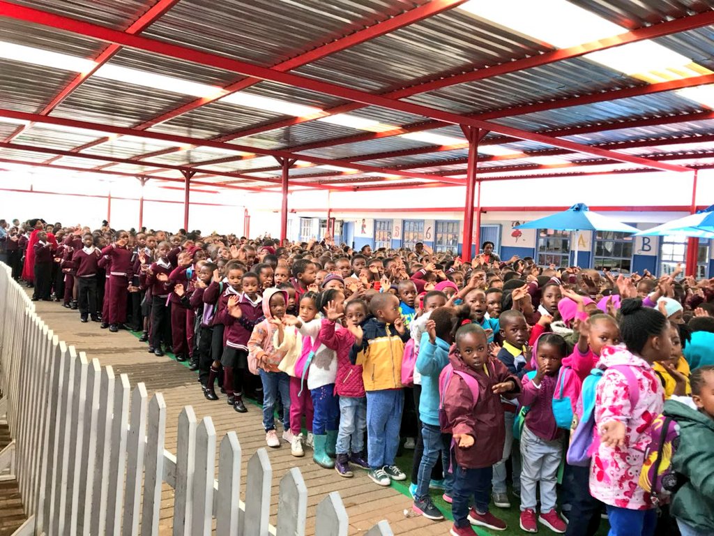 MartinBester's tweet photo. We are live from Malerato Primary in Randfontein this morning, @sanlam doing incredible things for 75 schools in SA #BLSproject #shopforgood https://t.co/9mFsQWoVa9