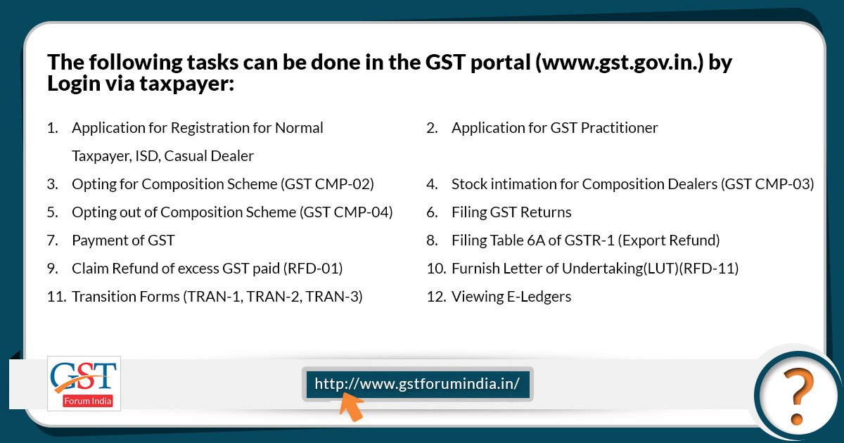 gst_discussion's tweet image. Tasks can be done in the GST portal by Login via taxpayer using his GSTIN number.
Know more GST updates:- bit.ly/2B8vGda
#gst #gstin #gstfaqs #latestfaqs