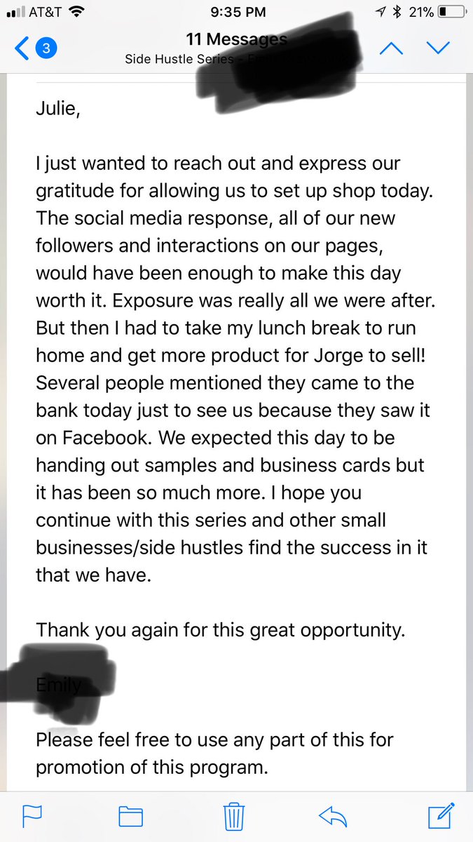 JulieLWaddle's tweet photo. Today was such a GREAT day. Promoting a local business and getting this raving review made what I do worth it x 1,000,000 #sidehustleseries #banklocal #communitybankdifference
Sorry if Iβm a broken record; but I love my job and helping small businesses catch their dreams. β€οΈ https://t.co/NalioEJIKS