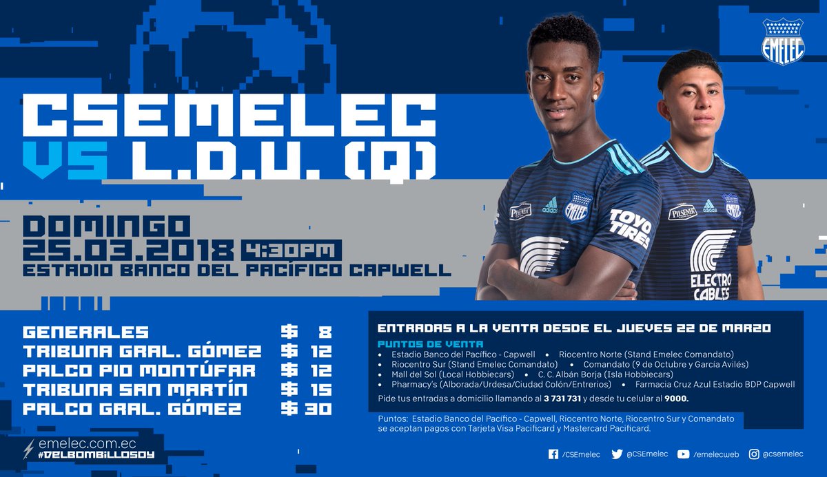 CSEmelec's tweet photo. ¡Todos los caminos conducen al Capwell! Adquiere tus entradas a partir de MAÑANA en nuestros puntos de venta y ven a apoyar al #Bombillo en su partido ante @LDU_Oficial este domingo. #DelBombilloSoy ⚡️⚽️ https://t.co/5l403fcpn5