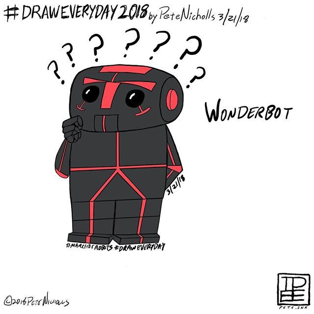 petenicholls_'s tweet photo. My #MarchOfRobots/#DrawEveryDay #drawing for 3/21/18 is #WonderBot! He is always wondering!
#MarchOfRobots2018 #DrawEveryDay2018 #drawings #cartoons #robots https://t.co/XgT5AzyBpt