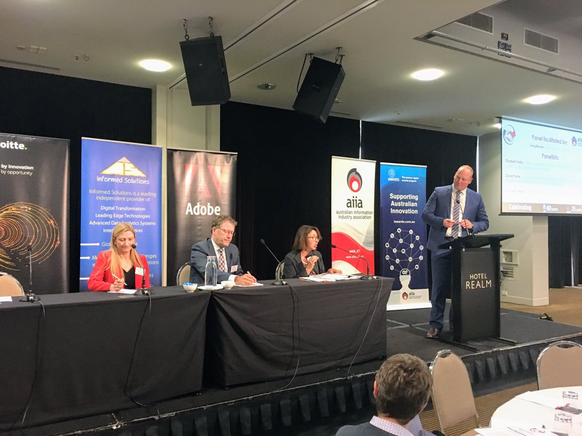 AIIA_ICT's tweet photo. Elizabeth Kelly, Deputy Secretary @IndustryGovAu; Davis Pattie @Eduspokesperson & Elizabeth Vega @InformedTweet on the importance of #upskilling, #reskilling & ensuring the #digitalliteracy of our #labourmarket - #AIIAsummit https://t.co/bfxYsSx5Xg
