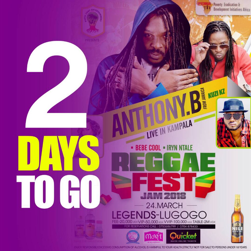 Rasta_Light's tweet photo. Reggae Legend Anthony B @AnthonyBReggae  &amp; his band just landed in Uganda for the #Reggaefestjam18 
This Saturday at Legends Lugogo 
Get your tickets 
@QuicketUG 

20k ordinary 
50k VIP 
100k VVIP 
2million a table 

Powered by Rasta Light Entertainment https://t.co/veSH38soxJ