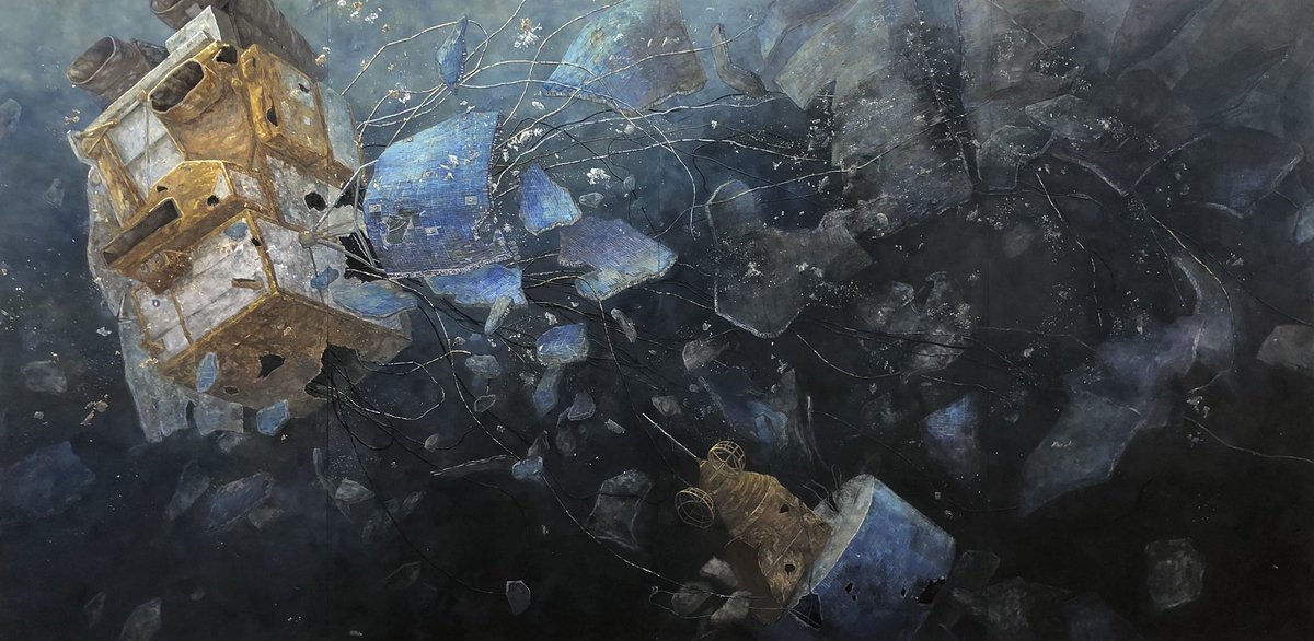 日本画で人工衛星を描いています。ひまわり、かぐや、だいち #日本画 #宇宙