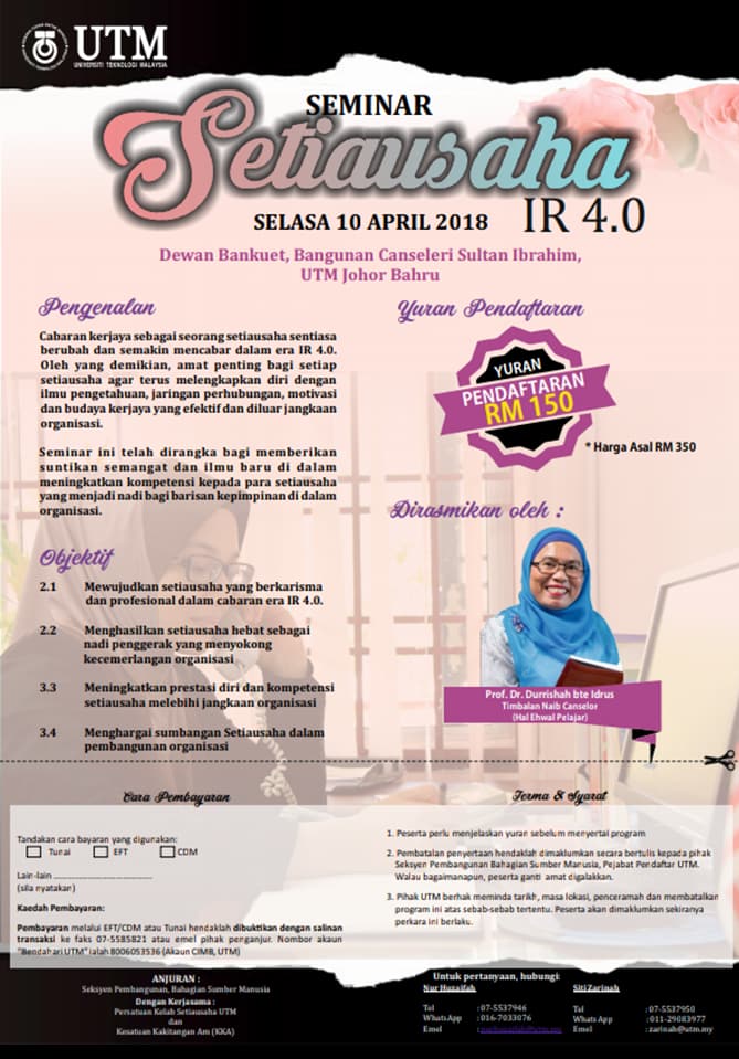 PLUTMJB's tweet image. Assalamualaikum semua 😉
🌹Adakah anda sudah bersedia menghadapi cabaran sebagai seorang SETIAUSAHA bagi sebuah syarikat??
🌹Kerjaya sebagai seorang SETIAUSAHA semakin mencabar di era kini??
Jom sertai Seminar Setiausaha yang diadakan di UTM JB ni 😘