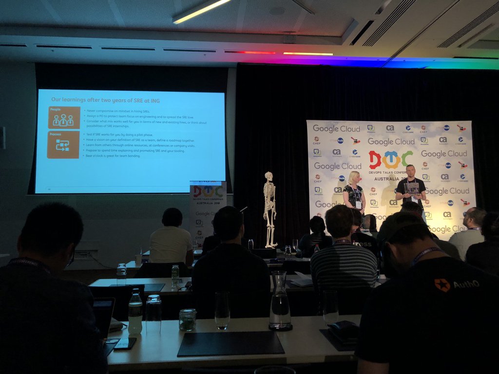 cruiser607's tweet image. Very good talk by ING bank on their journey to establishing SRE at a large corporate! #devopstalks #dotc
