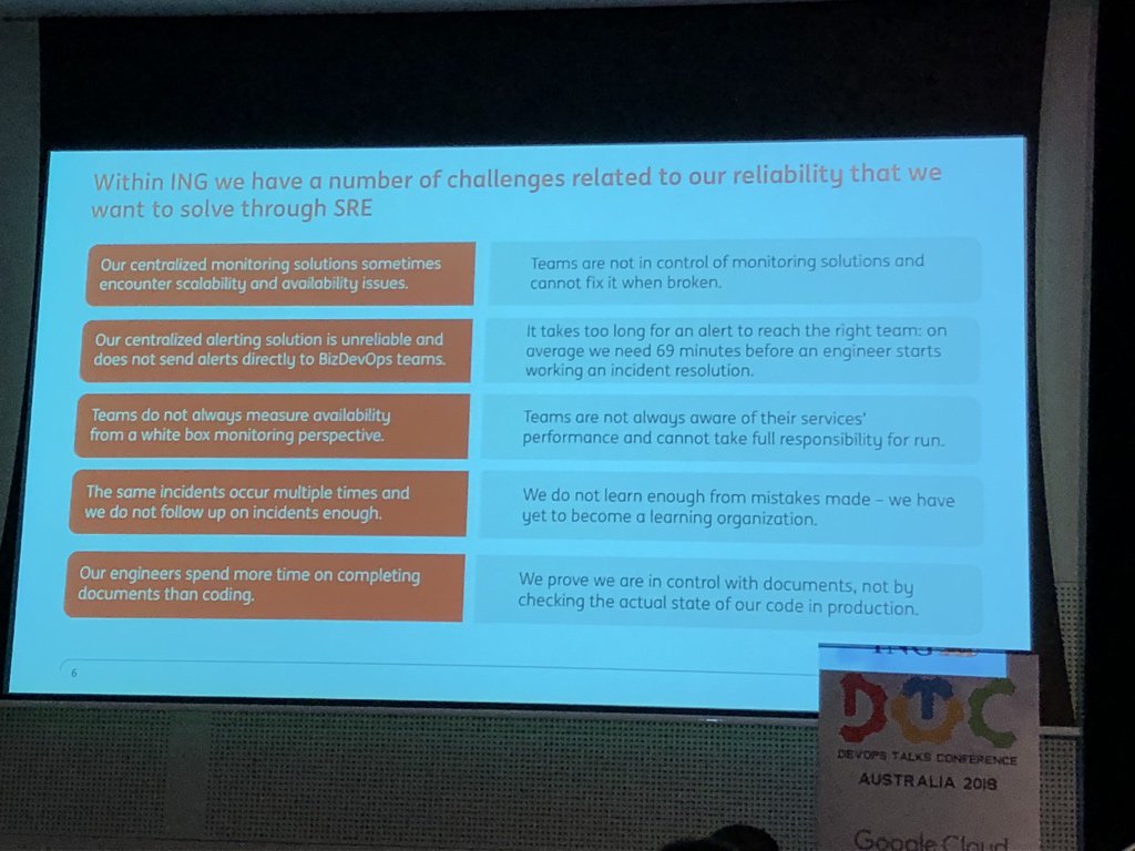 cruiser607's tweet image. Very good talk by ING bank on their journey to establishing SRE at a large corporate! #devopstalks #dotc