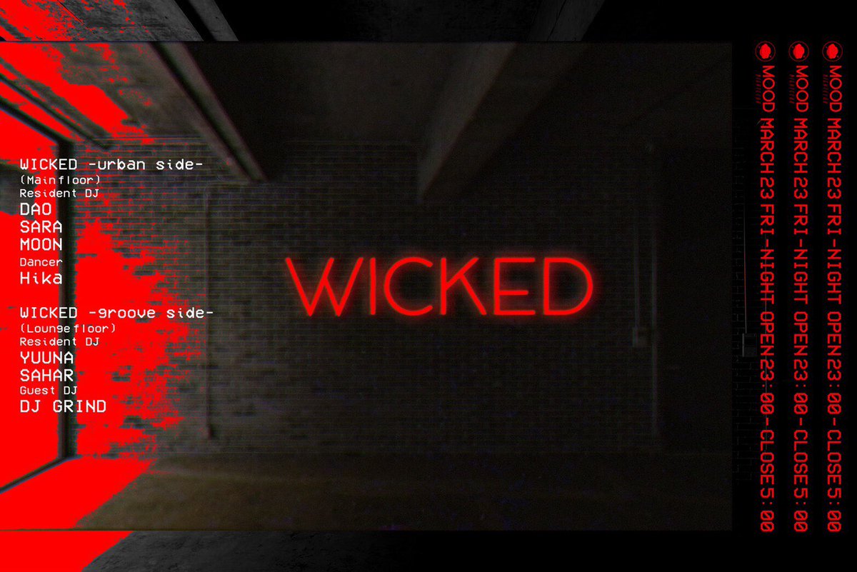 WickedFriday's tweet photo. いよいよ明日です!!!!
2018.3.23(金)
WICKED FRIDAY 
23:00OPEN‼️

#wicked #friday #wickedfriday
#wicked_friday #mood #hiphop #house #rnb #techno #rock #music #urban #groove
#dj_dao #dj_sara #dj_moon #dj_yuuna #dj_sahar
#dancer #hika #nightclub https://t.co/JHtf8PQh0v