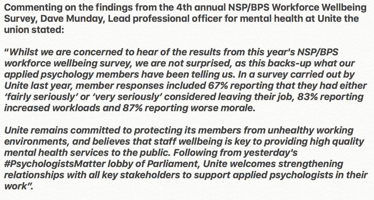 davidamunday's tweet image. 'Survey of mental health workforce finds many services compromised by staff vacancies' @BPSOfficial bps.org.uk/news-and-polic… &amp;gt; My comment on behalf of @UniteinHealth #AppliedPsychology members... #PsychologistsMatter