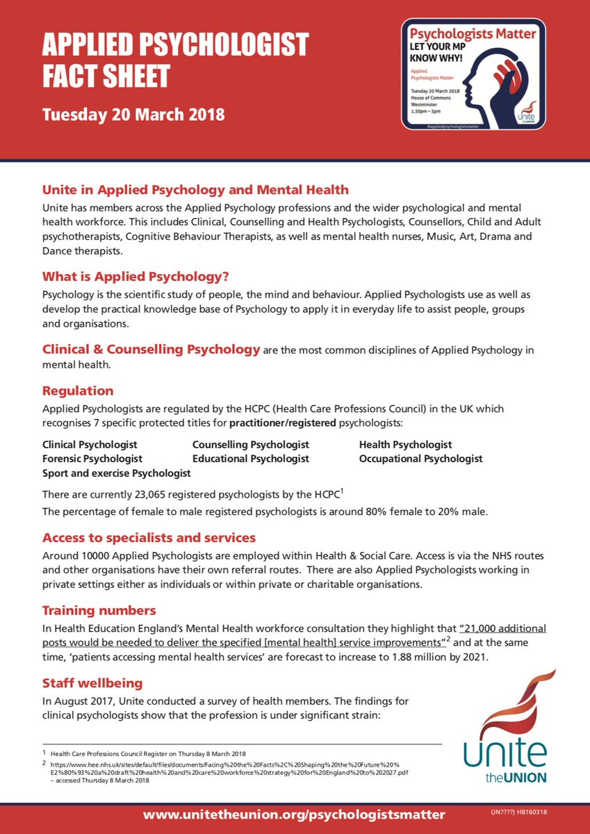davidamunday's tweet image. If you're interested in more of the stats from @UniteinHealth #AppliedPsychology members workforce survey, there's more detail on ⬇️ factsheet written for this weeks #PsychologistsMatter lobby @HouseofCommons