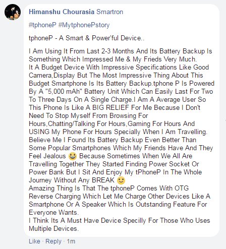 <a href="/smartronindia/">Smartron</a> #tphoneP - A Smart &amp; Power’ful Device.

Here Is #MytphonePstory Which Is Full Of POWER :)