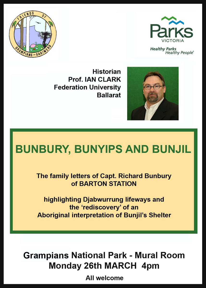 For an interesting evening out talking Bunyips, Bunjil &amp; Bunbury come and listen to <a href="/FedUniAustralia/">Federation University</a> <a href="/FedBusSchool/">FedUni Business</a> Prof. Ian Clark  - always an engaging, authoritative presenter of indigenous Aust history <a href="/ParksVictoria/">Parks Victoria</a> #HallsGap