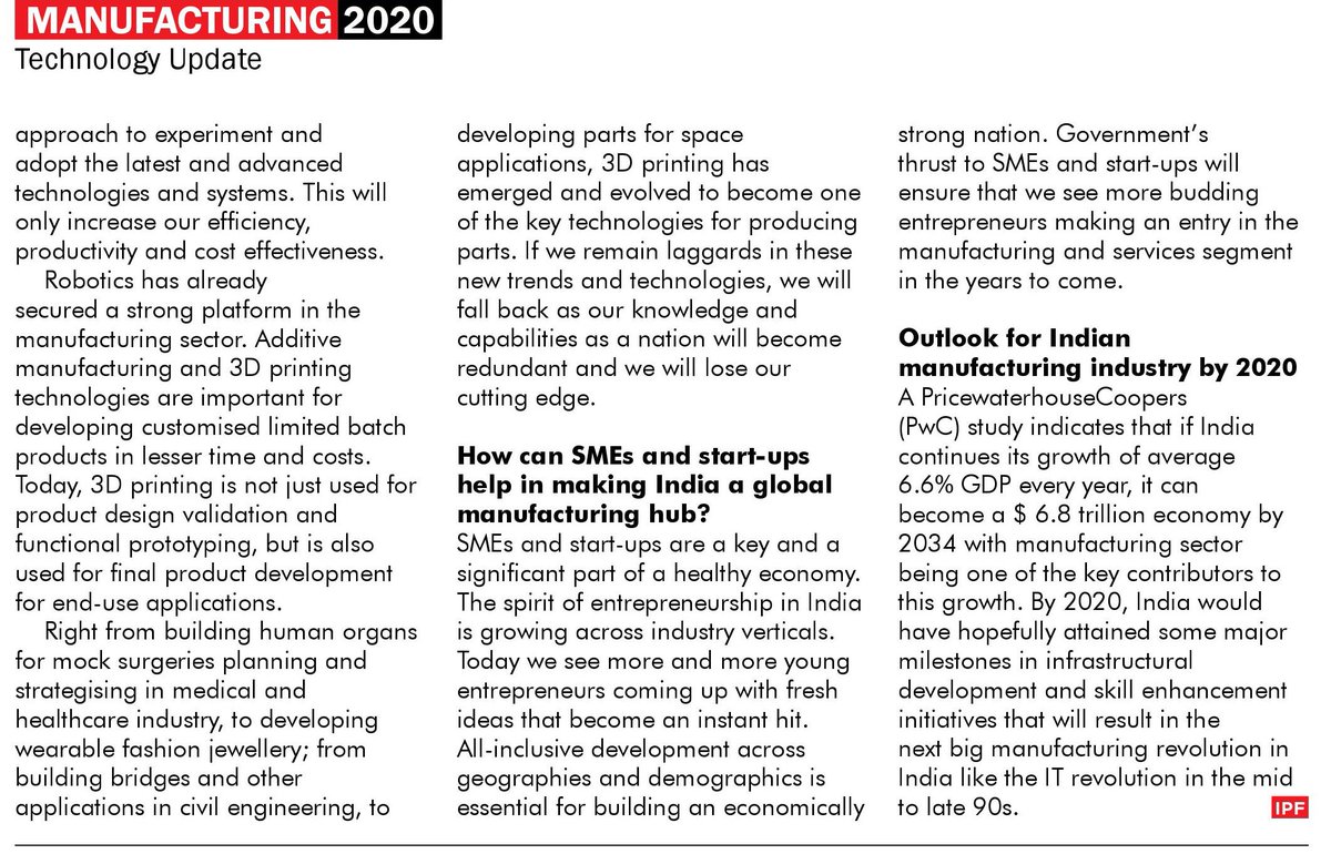 KhanvelkarV's tweet image. My interview on “ Manufacturing 2020 ” - Technology will Drive the Manufacturing Sector of Tomorrow , published in Industrial Products Finder magazine Annual 2018 Issue.
#Manufacturing #technology 
#DesignTechSys @ipfonline
