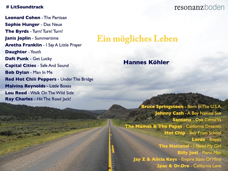 resonanzboden's tweet photo. Kein #Roadtrip ohne #Soundtrack: Für die #Recherche zu seinem Roman „Ein mögliches Leben“ reiste Hannes Köhler zwei Monate lang durch die #USA. Welche #Songs ihn auf seinem Weg begleiteten, verrät der #LitSoundtrack des Autors. #HannesKöhler @Ullstein https://t.co/ZJ3hgKDOmD https://t.co/9SzPx5xfIp