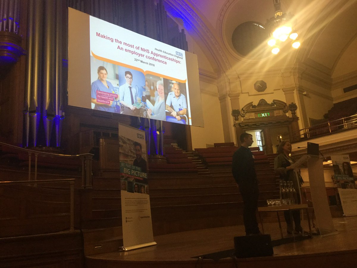 Listening to Sian Wicks &amp; Thomas Hill from Barking, Havering &amp; Redbridge Trust tell the audience about their experience as graduate apprentices in the NHS. Very inspiring journey @NHS_HealthEdEng #nhsapprenticeships #talentforcare