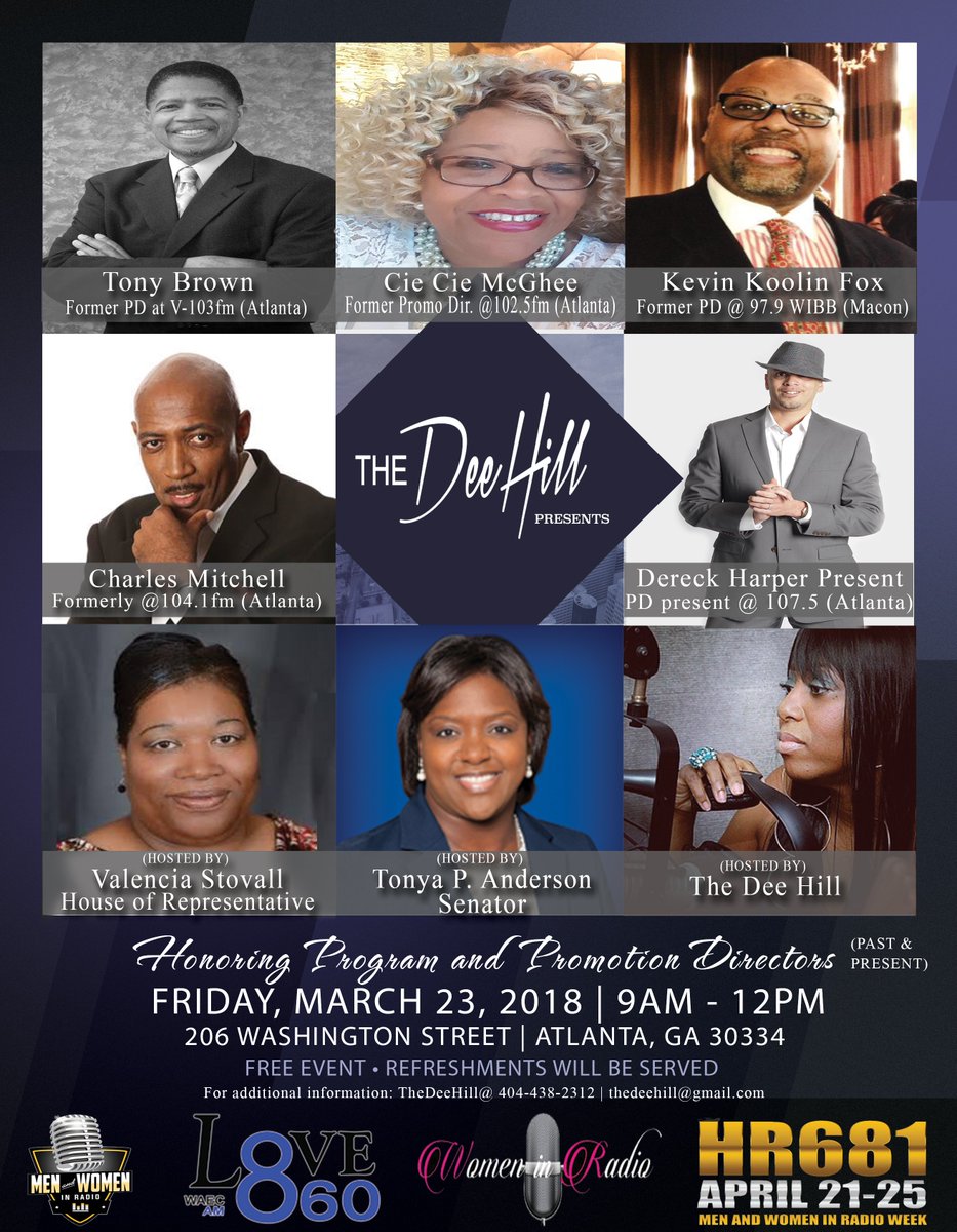 PinkSugarATL1's tweet photo. Join us on March 23, 2018  
@ The State Capitol in honor of
Some of Georgia's very own
Program and Promotion Directors(Past and Present)
Join us in making history in the State Of Georgia
#menandwomeninradio#womeninradio#DeeHill @thedeehill https://t.co/nKHh9nNz80