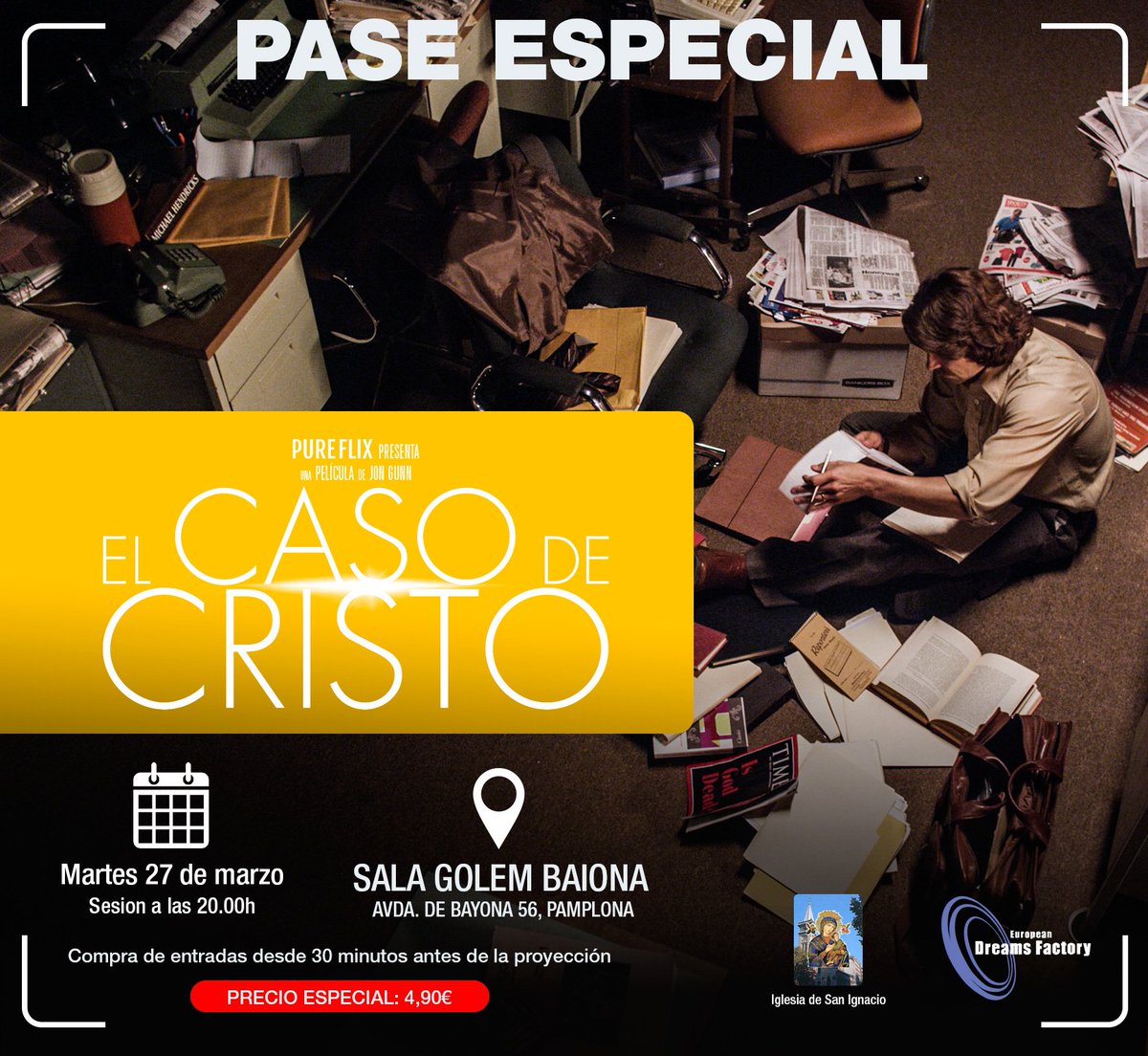 ¡TOMA NOTA! El próximo martes 27 de MARZO habrá un #PaseEspecial de #ElCasoDeCristo en <a href="/GolemPamplona/">Cines Golem Pamplona</a>  #Pamplona