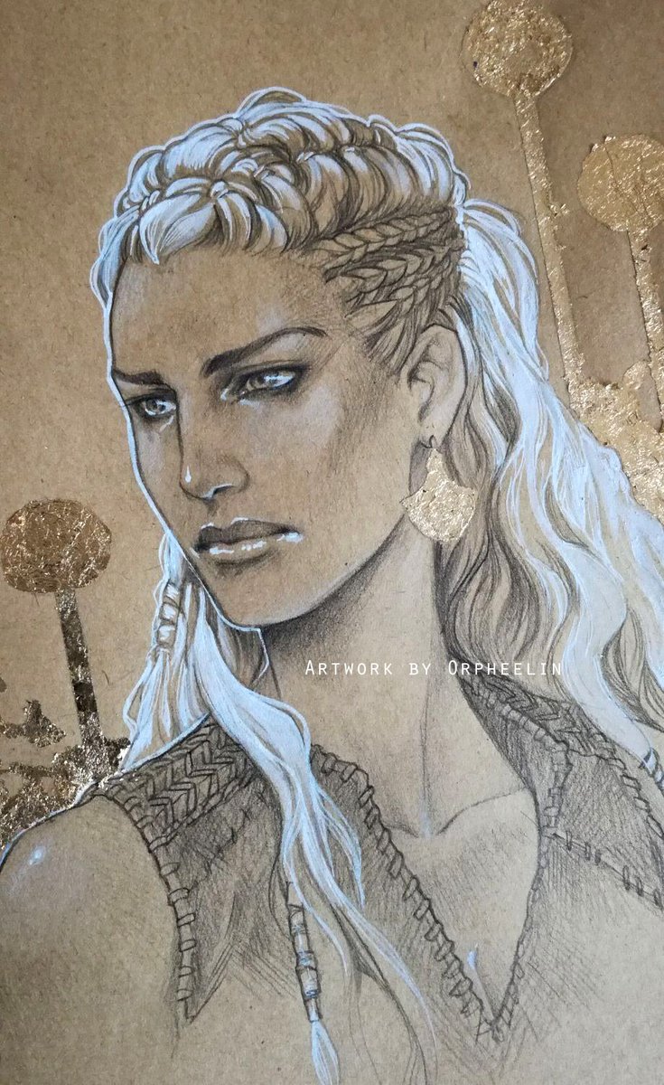 orpheelin's tweet photo. Here's my fanart of Lagherta from Vikings, played by the great @KatherynWinnick 
pencil on paper + golden flakes https://t.co/AVRsyEexzx