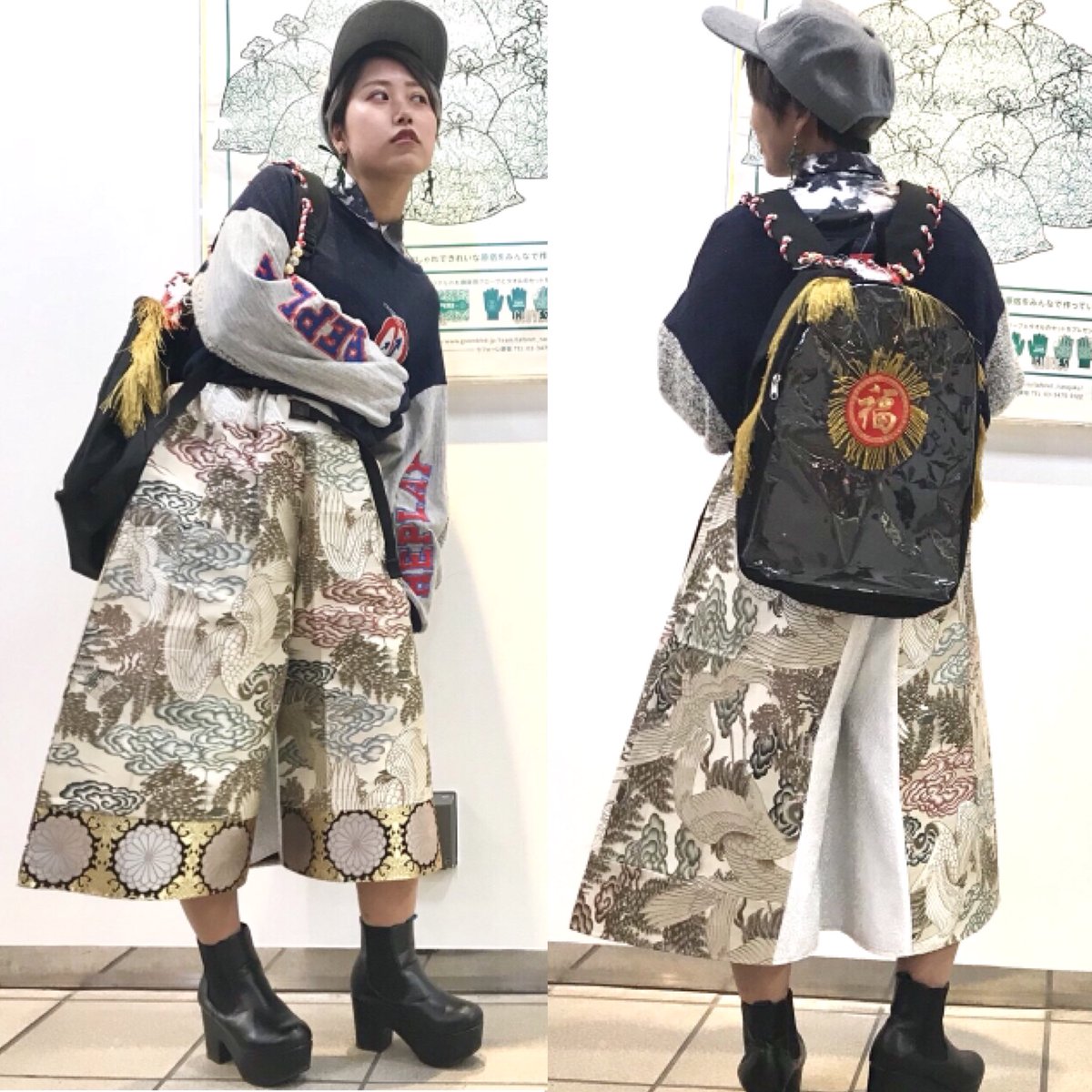junbichudayon's tweet photo. HOYAJUKU

⛅️みさきのスタッフコーデ⛅️

ZOMU新作入荷の白い鶴が羽ばたく金襴パンツを使ったコーデ🕊tenboのシャツとTABINARYスウェットで落ち着きを保ちつつ、ラッキー大吉のリュックで幸せを一掴み🕊縁起良すぎです🕊

詳細はこちら↓
https://t.co/d3UmoqYmkL https://t.co/cUrMukNhYf