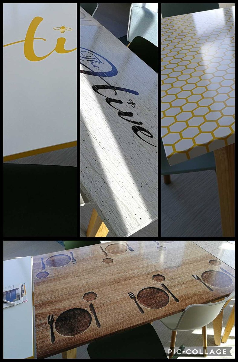 9Impressions's tweet image. Tables Wrapped in 4 different designs using conformable vinyl and a matching gloss laminate #VinylWrapping #9Impressions #DesignToPrint