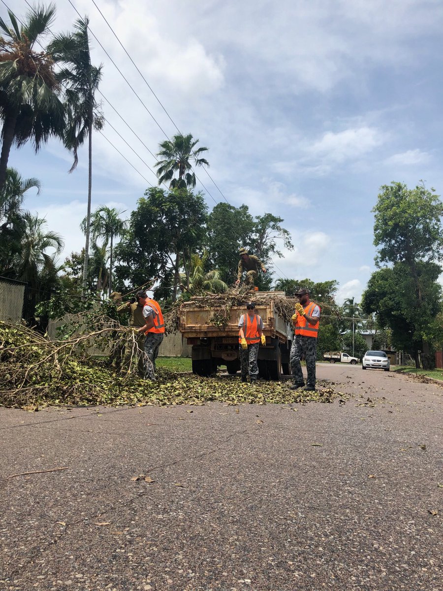 The Tiger Battalion along with Navy continue to assists in the wake of Cyclone Marcus, helping the Darwin City Council clear the roads and thoroughfares of fallen trees and debris. 

Joint Task force  659 assist in removing debris.