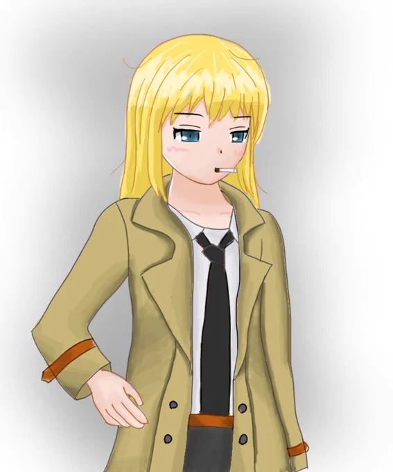 絵38号「トレンチコートさん」シガレットチョコがお気に入り 