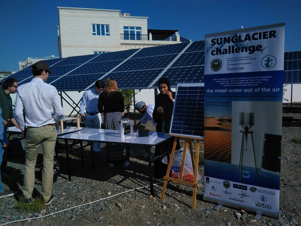 Wetskills's tweet photo. Almost ready for the 48 hour run #SunGlacierChallenge #Oman. Which team Will get most water out of the air by using solar panels?? —-@SunGlacier @Wetskills @NLinOman @MEDRCorg @SQU_Info @watertrainees @marisagerards @HorbachBonnie @MinIenW @DefensieOnline https://t.co/6LL8oaejQB