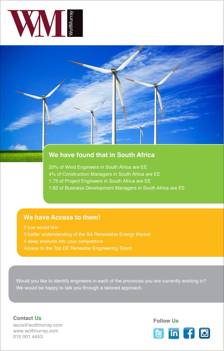WolfMurray_Ltd's tweet photo. Looking for top Renewable Engineering talent, to work in SA? Get in touch! #RenewableEnergy #windengineers #projectengineers #GreenEnergy #greenisgood #wolfmurray
https://t.co/Mgivkqaknc https://t.co/VC3RXPyBvs