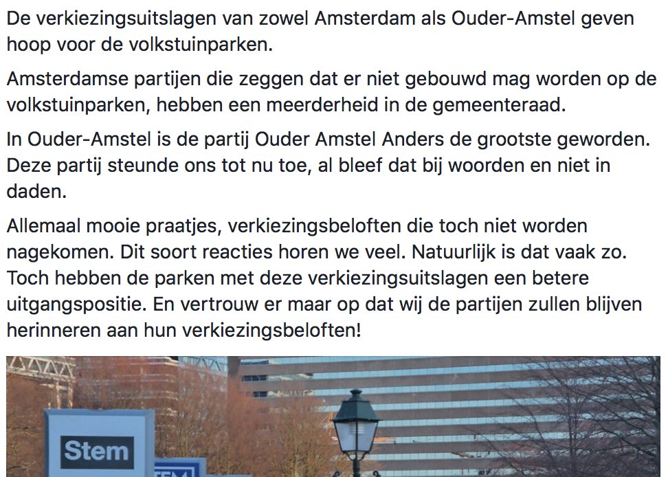 voorlopige 1e gunstige tekenenen. 
Met <a href="/GroenLinks020/">GroenLinks Amsterdam</a> + <a href="/PvdDAmsterdam/">Partij voor de Dieren Amsterdam</a> en #ouderamstelbelang <a href="/Ouder_Amstel/">Gem. Ouder-Amstel</a> op naar een Groene Kern ipv stedelijke kaalslag. #nieuwekern
#gr2018