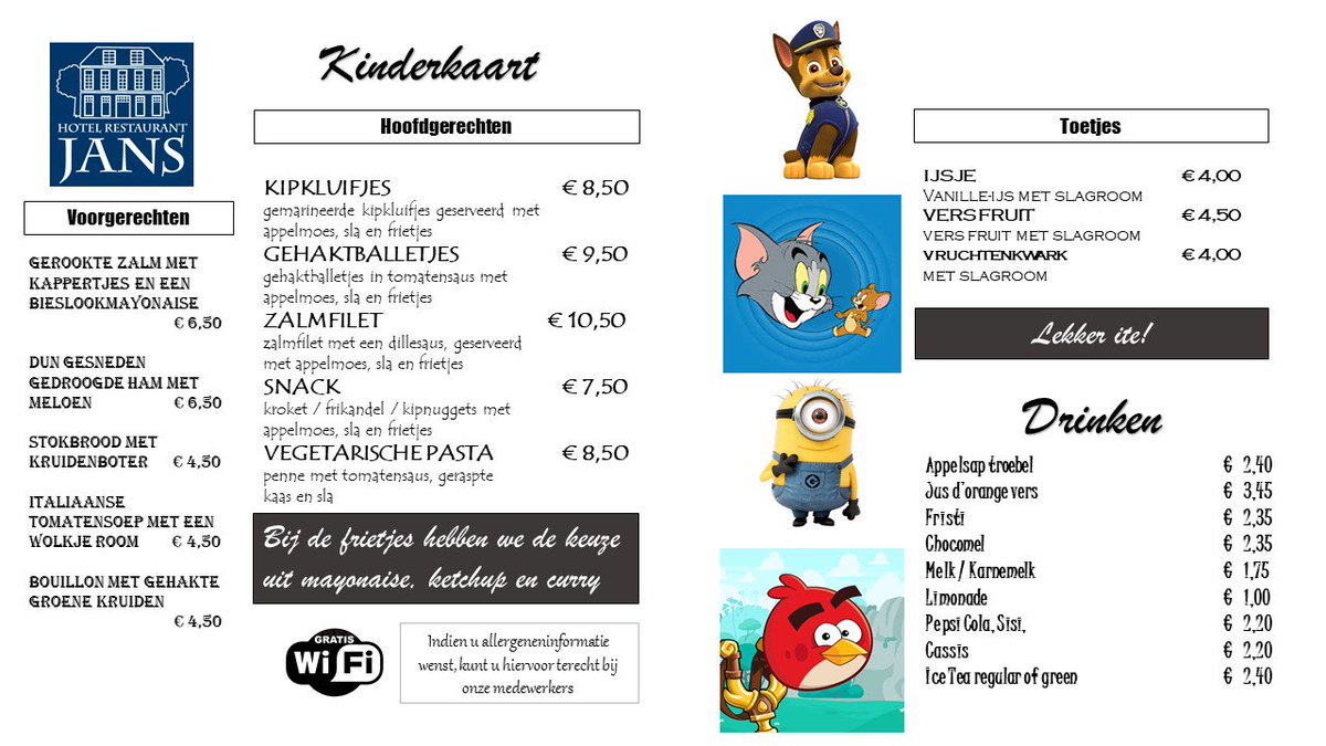 HotelJans's tweet photo. Nieuwe kaart voor onze kleine gasten! https://t.co/WhNmz9gNJo