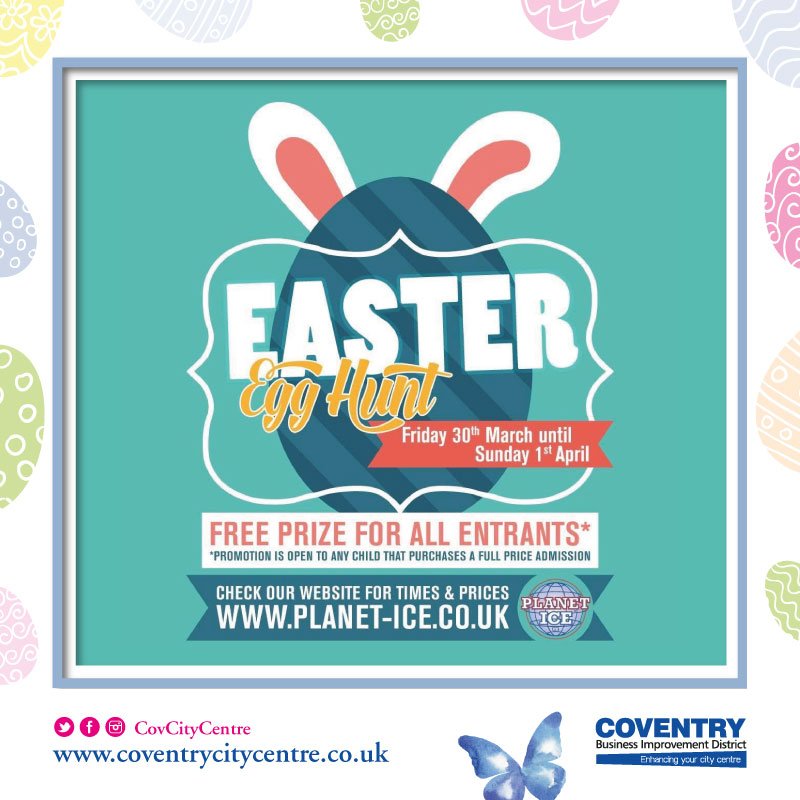 CovCityCentre's tweet image. Visit @PI_Coventry this Easter weekend and join them for their egg-citing Egg Hunt! For more details visit planet-ice.co.uk/whats-on/easte…. #LoveCoventry #CovBID #PlanetIce #Easter #CityCentre #Hunt #Activities #FamilyFun #DiscoverCoventry
