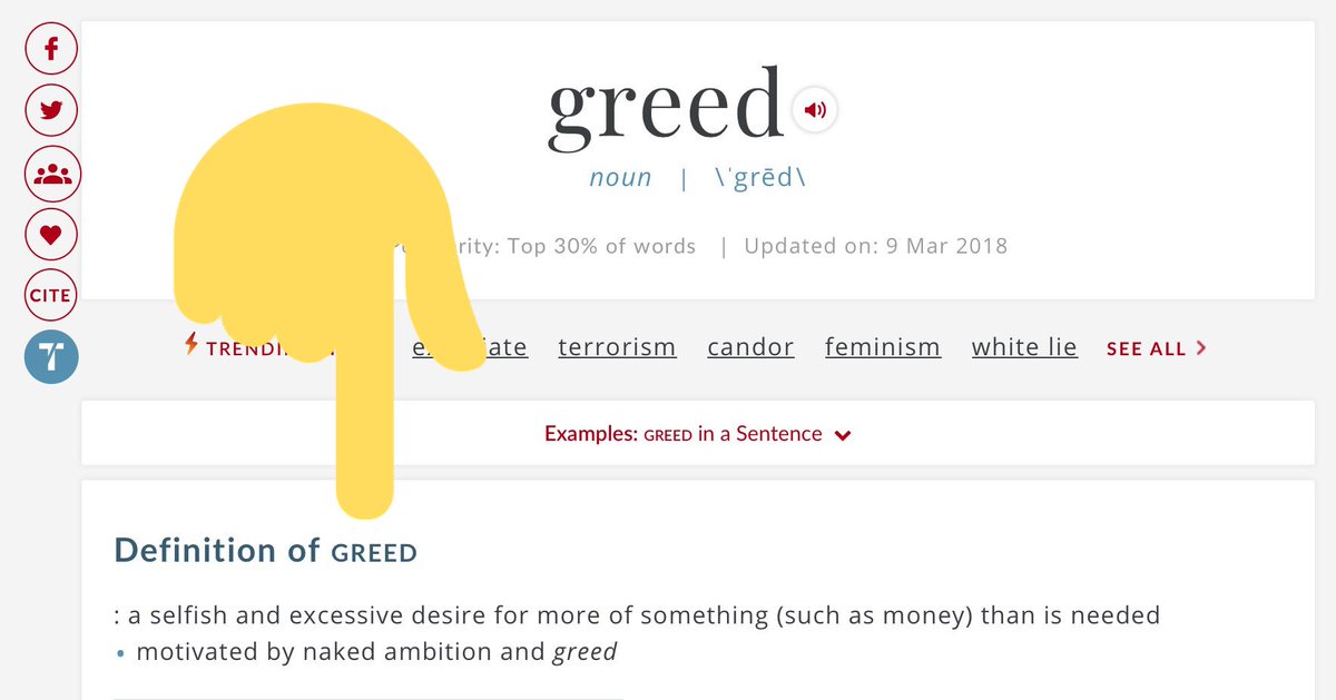 sentence with the word greed