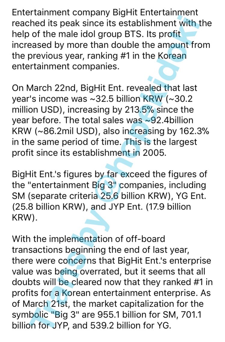 Big Hit Entertainment’s stock value surpassed YG